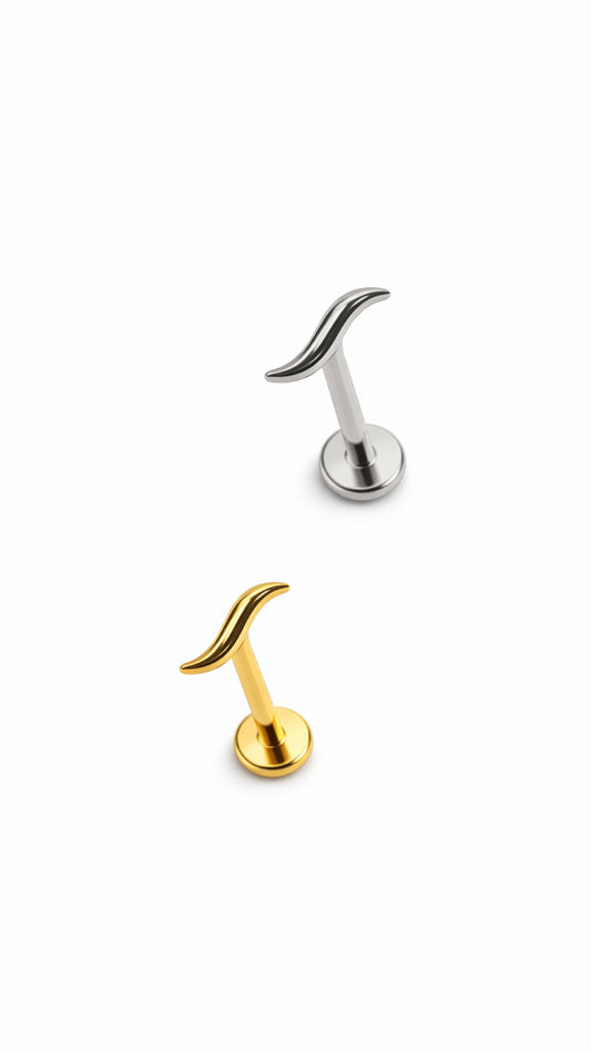 עגיל פירסינג טיטניום/ בציפוי זהב 14 קראט בצורת גל