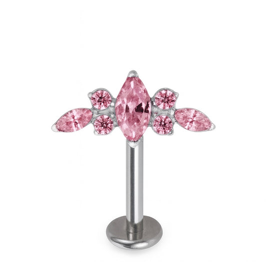 עגיל פירסינג טיטניום משובץ זרקונים ורודים