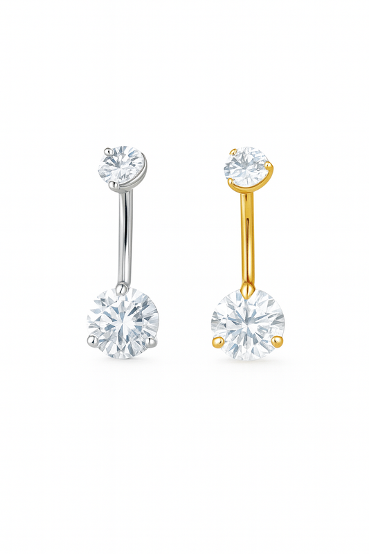 עגיל לטבור טיטניום/ בציפוי זהב 14 קראט משובץ זרקון