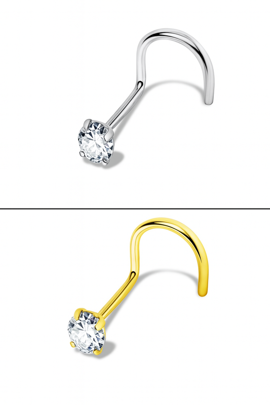 נזם מעוקל טיטניום/ בציפוי זהב 14 עם זרקון