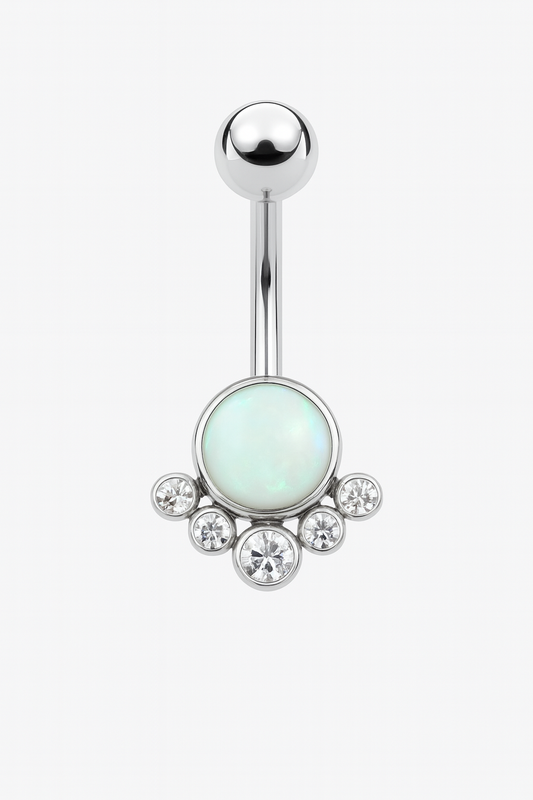 עגיל לטבור טטניום משובץ באופל וזרקונים