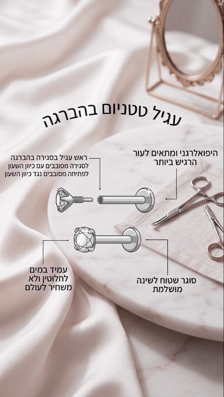 לברט טטניום/ מצופה זהב 14 קראט בצורת פרפר בשיבוץ זרקונים