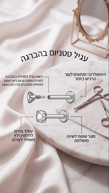 לברט טטניום/ מצופה זהב 14 קראט בצורת פרפר בשיבוץ זרקונים
